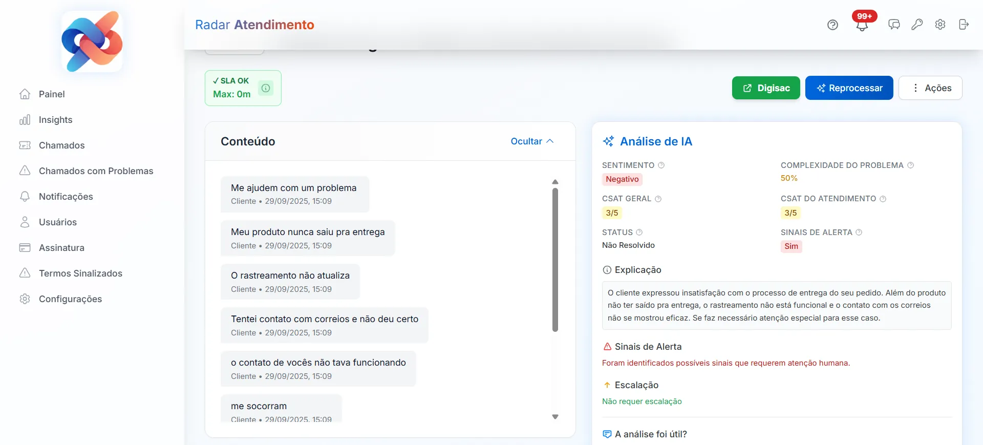 Exemplo de Chamado Analisado